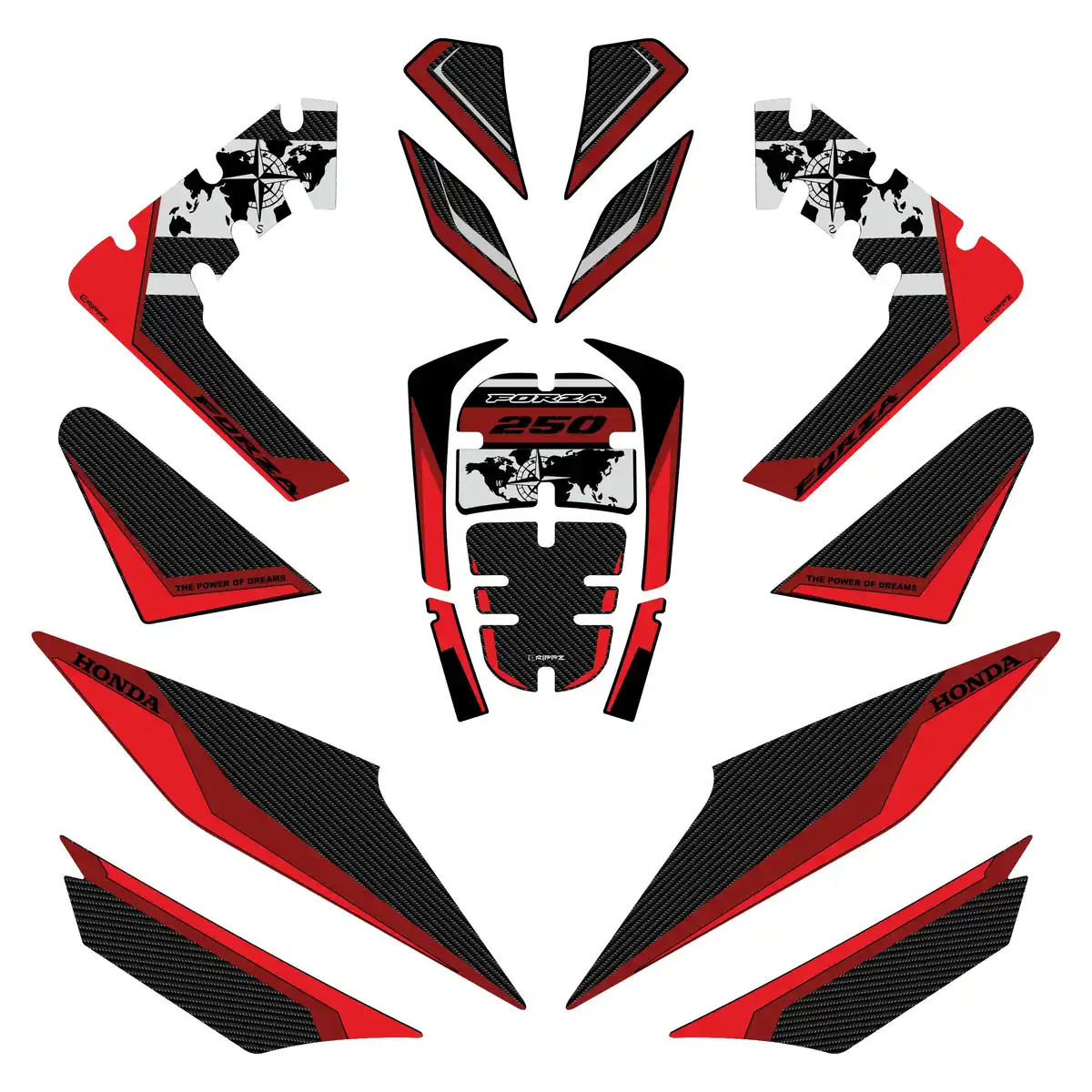 Tankpad-Set-Kirmizi Honda Forza 250 Northbound Premium Tank Pad Set - Görsel 1